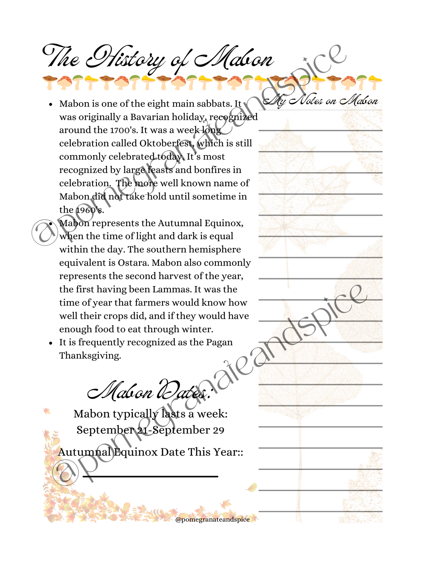 Enchanted Planner: Mabon Printables